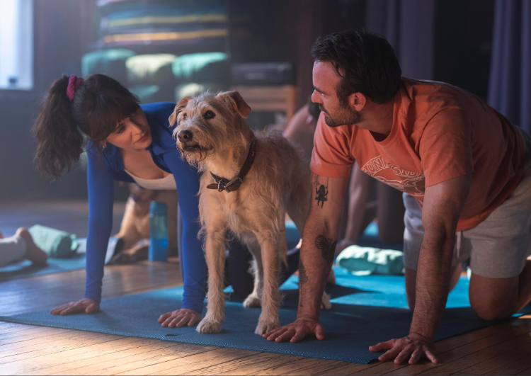 Zooey Deschanel, Charlie Cox, and Gus in Merv.